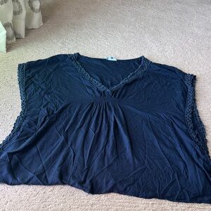 Navy Blue V-Neck Poncho coverup
